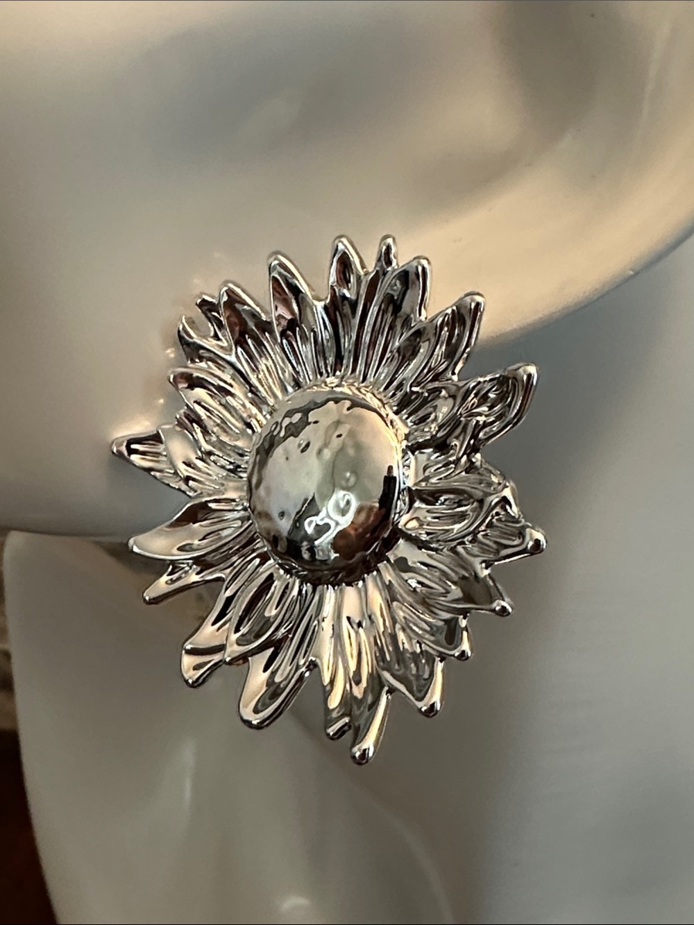 Silver Sunflower Statement Earrings - Elegant Floral Studs - Picture 3 of 7